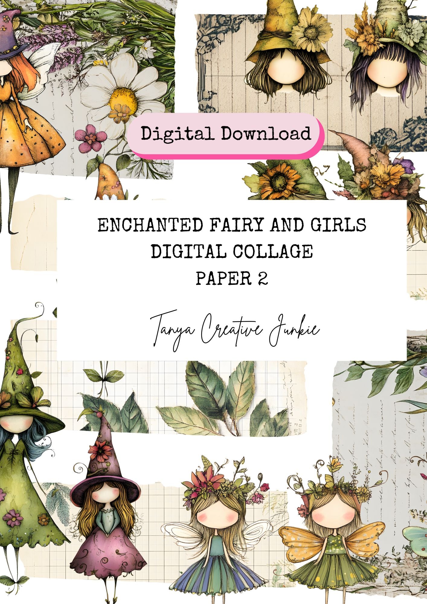 Unlock your imagination with this enchanting 7-page printable collage set featuring beautifully illustrated fairy girls and whimsical characters — each one drawn without eyes or mouths, inviting you to complete the story. These faceless fairy girls are your canvas for emotion, expression, and creativity.