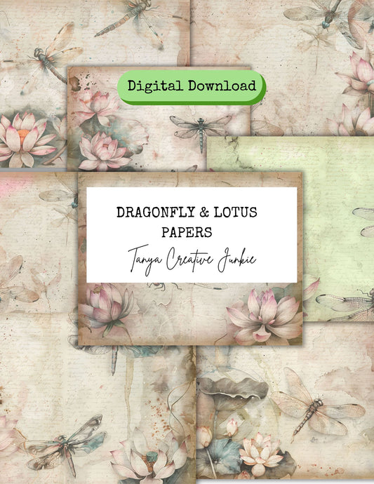 Dragonfly and Lotus Papers, junk journaling, eBook, printable download. Discover digital collage eBooks, DIY courses, and printable art kits to spark your creativity. Perfect for artists, crafters, and anyone who loves unique digital printable downloads for journaling or collage.